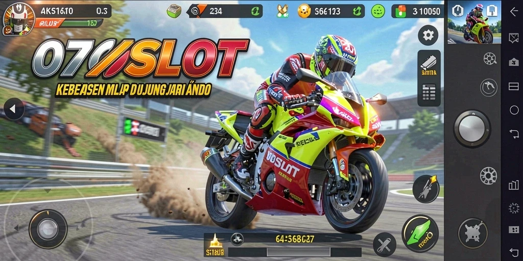 Screenshot gameplay menampilkan aksi balap motor yang mendebarkan di trek.