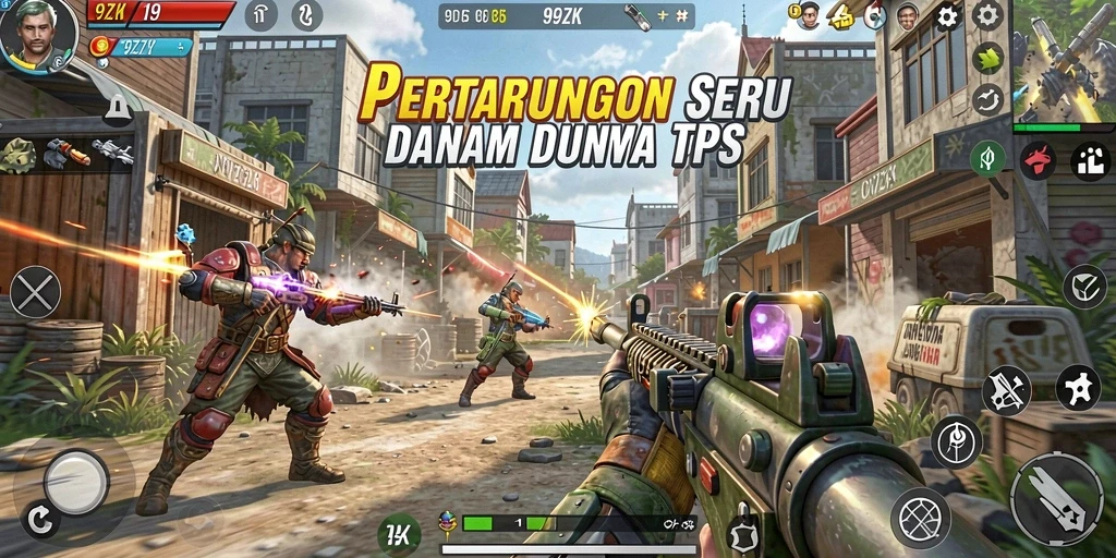 Tampilan menarik dari gameplay 99ZK dalam pertarungan TPS.