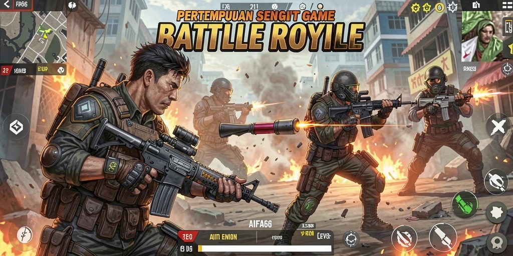 Tangkapan layar menunjukkan aksi intens di dalam pertempuran Battle Royale.