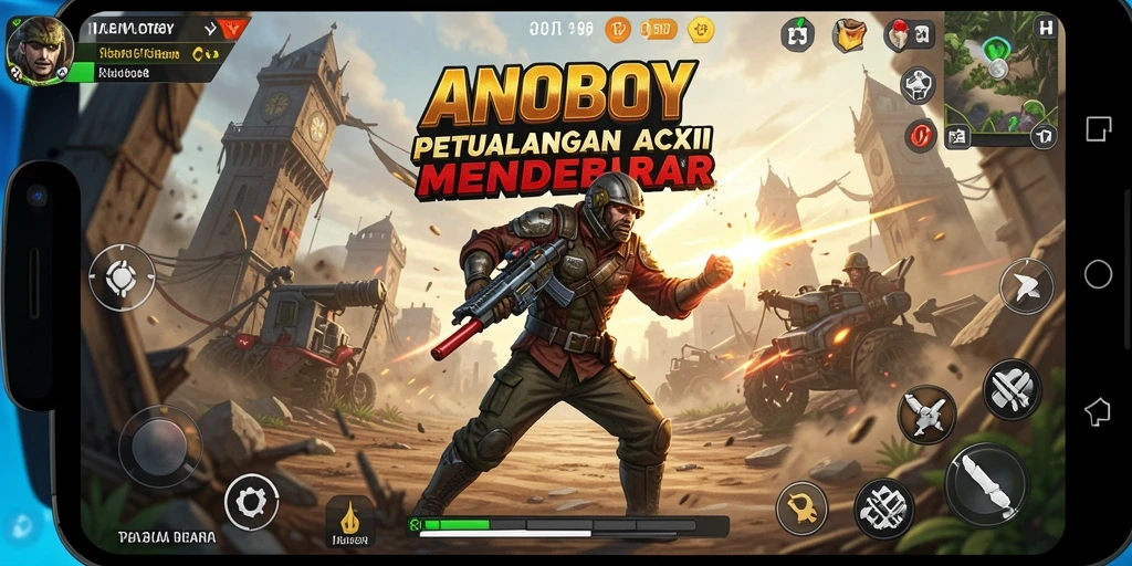 Screenshot gameplay ANOBOY menampilkan aksi pertarungan yang epik.