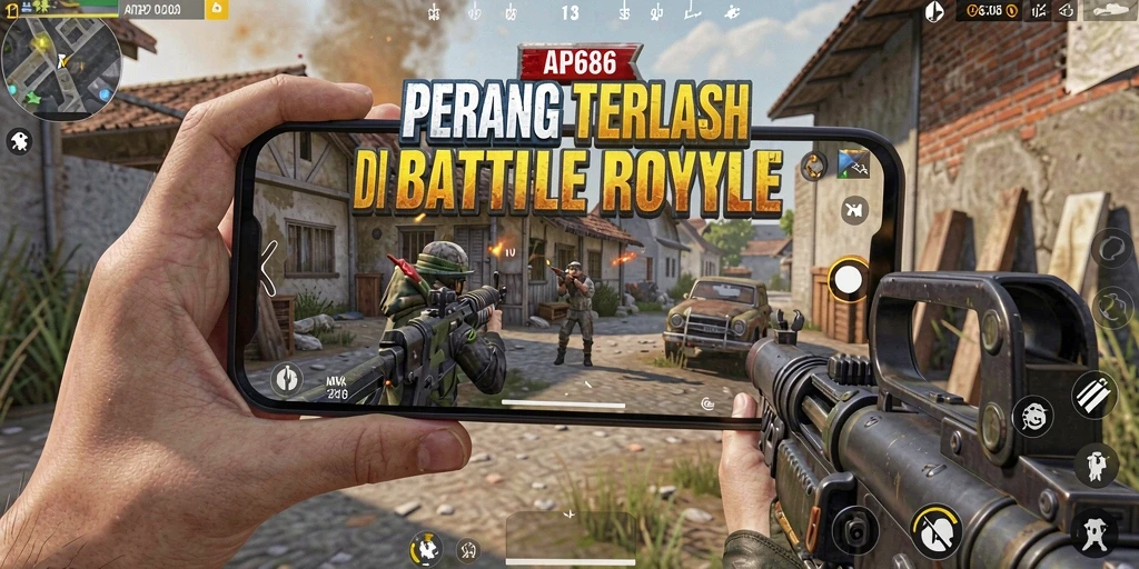 Screenshot AP686 menampilkan aksi mendebarkan dalam pertempuran Battle Royale.