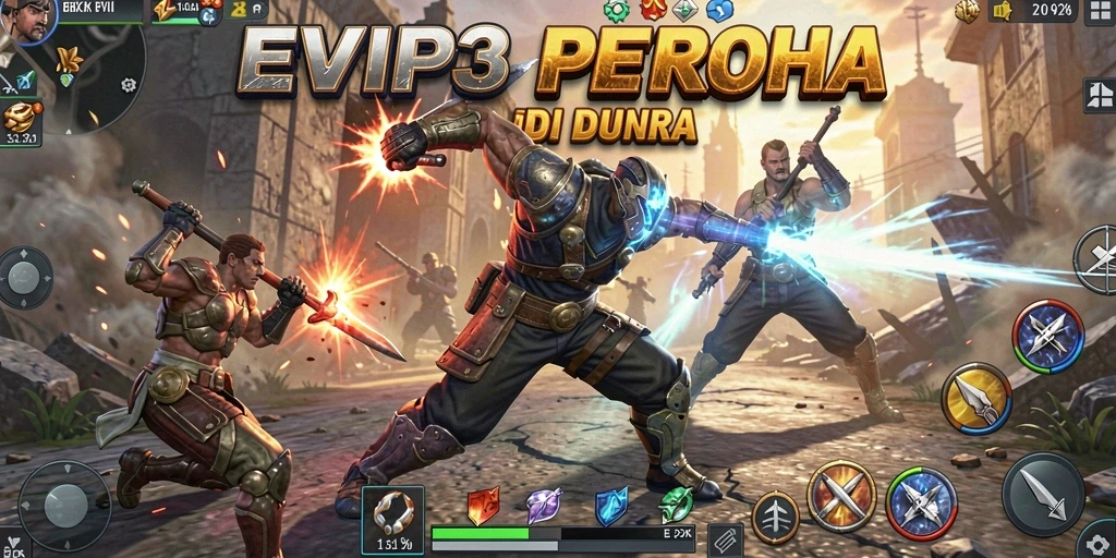 Tangkapan layar gameplay EVIP3 yang menunjukkan pertarungan seru.