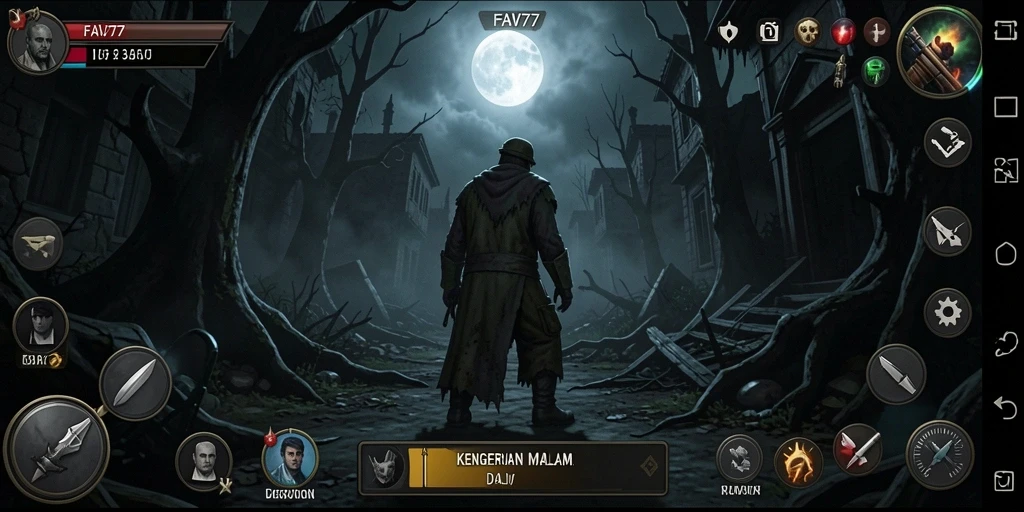 Screenshot gameplay FAV77 yang menunjukkan kegelapan dan ketegangan.