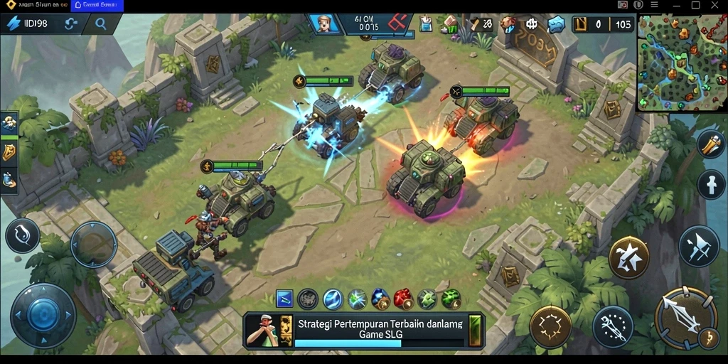 Tampilan gameplay menarik dari ID098 yang menampilkan strategi pertempuran.