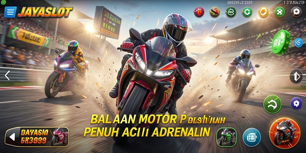 Gameplay JAYASLOT yang penuh aksi balapan motor.