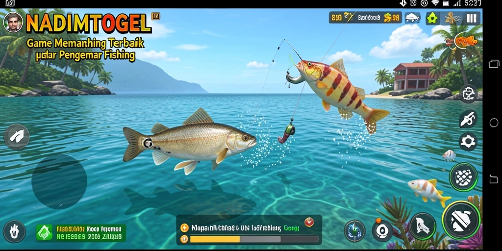 Screenshot gameplay NADIMTOGEL menunjukkan aksi memancing yang seru.