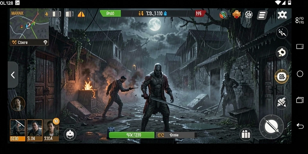 Tampilan gameplay OLX128 yang menegangkan di lingkungan angker.