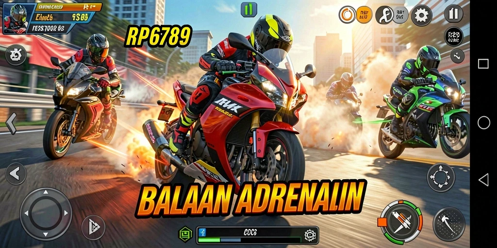 Screenshot gameplay RP6789 dengan aksi balapan motor yang seru.