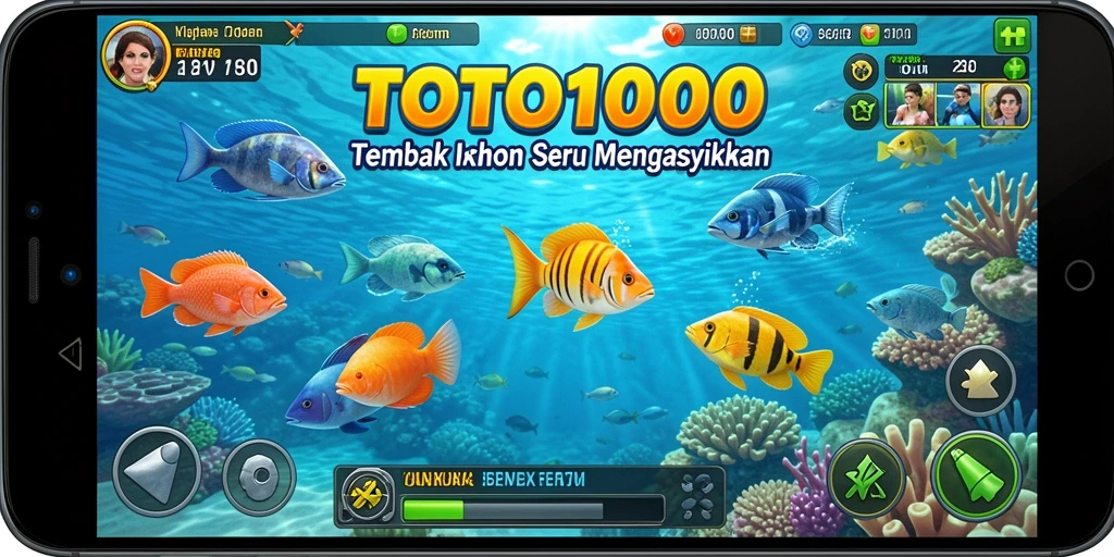 Tampilan gameplay seru dalam TOTO1000 dengan berbagai ikan warna-warni.