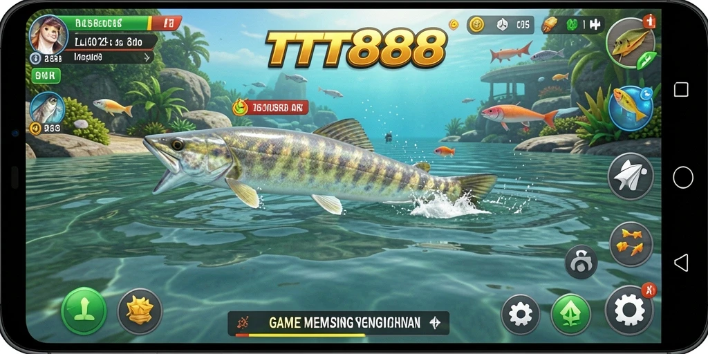 Gambaran gameplay TTT888 saat memancing di laut yang indah.