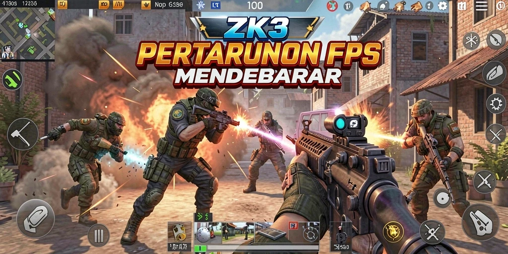 Screenshot gameplay ZK3 yang menampilkan aksi seru dalam pertempuran FPS.