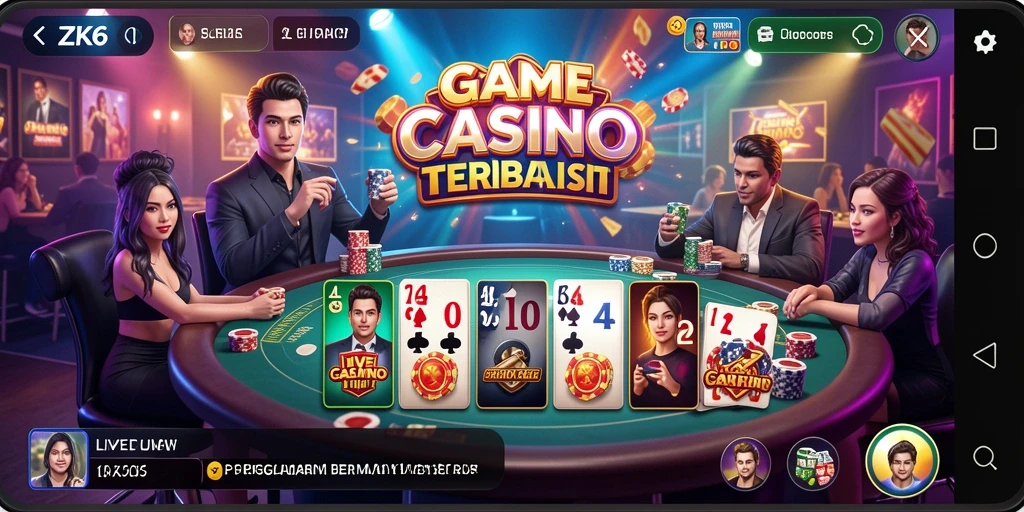 Tangkapan layar utama ZK6 menampilkan dealer langsung dalam permainan Live Casino.
